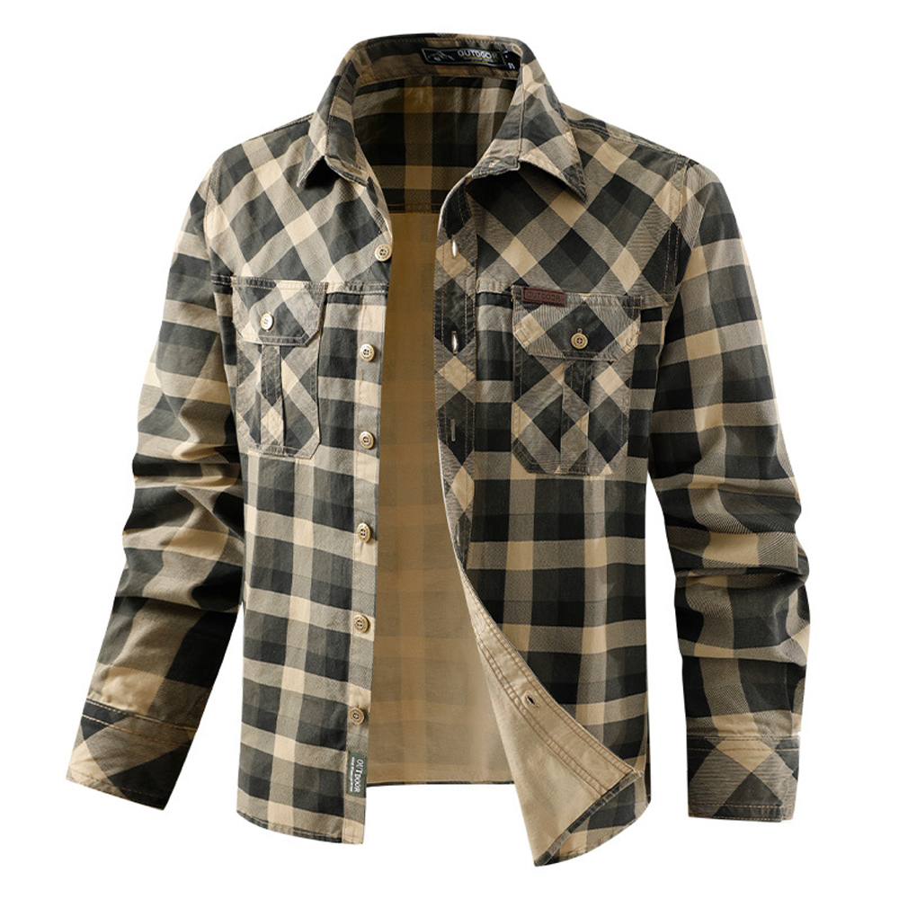 Spring Autumn Men's Cotton Pla - Flannel Shirt Lined recension och pris