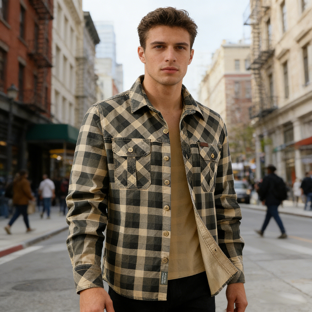 Spring Autumn Men's Cotton Pla - Flannel Shirt Lined recension och pris