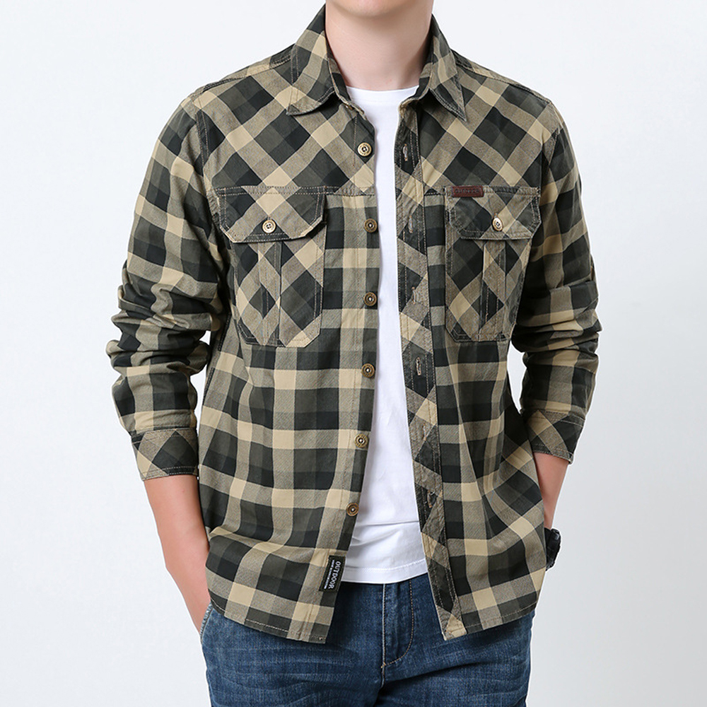 Spring Autumn Men's Cotton Pla - Flannel Shirt Lined recension och pris