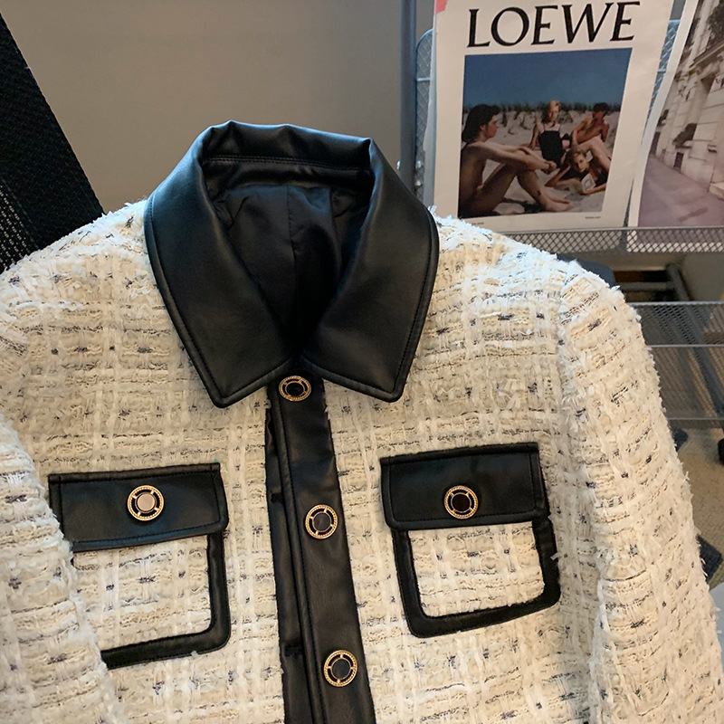 Contrast Stitching Tweed Fragr - Down Jacket Packable recension och pris