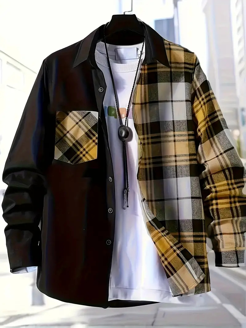 Spring and Autumn Men's Casual - Flannel Shirt Lined recension och pris