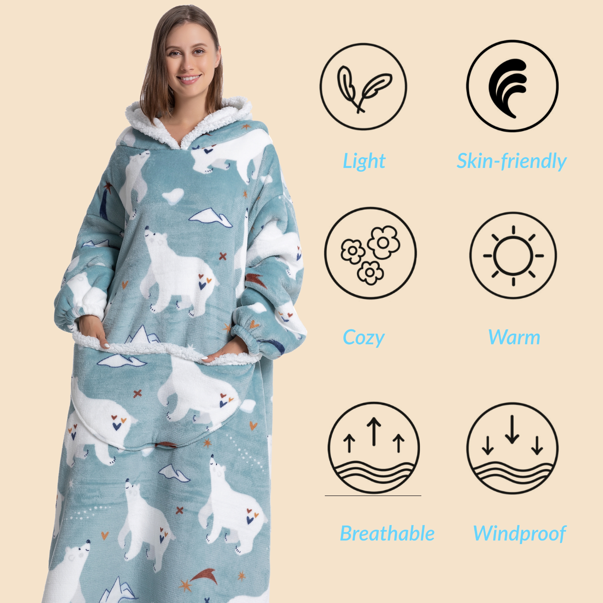 Oversized Wearable Blanket Coz - Sherpa Hoodie Fleece recension och pris